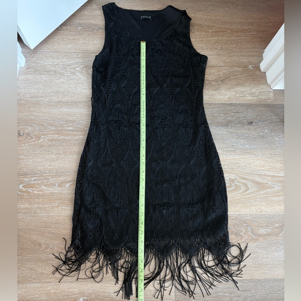 Venus Black Crochet Lace Mini Dress with Fringe - Picture 8 of 8